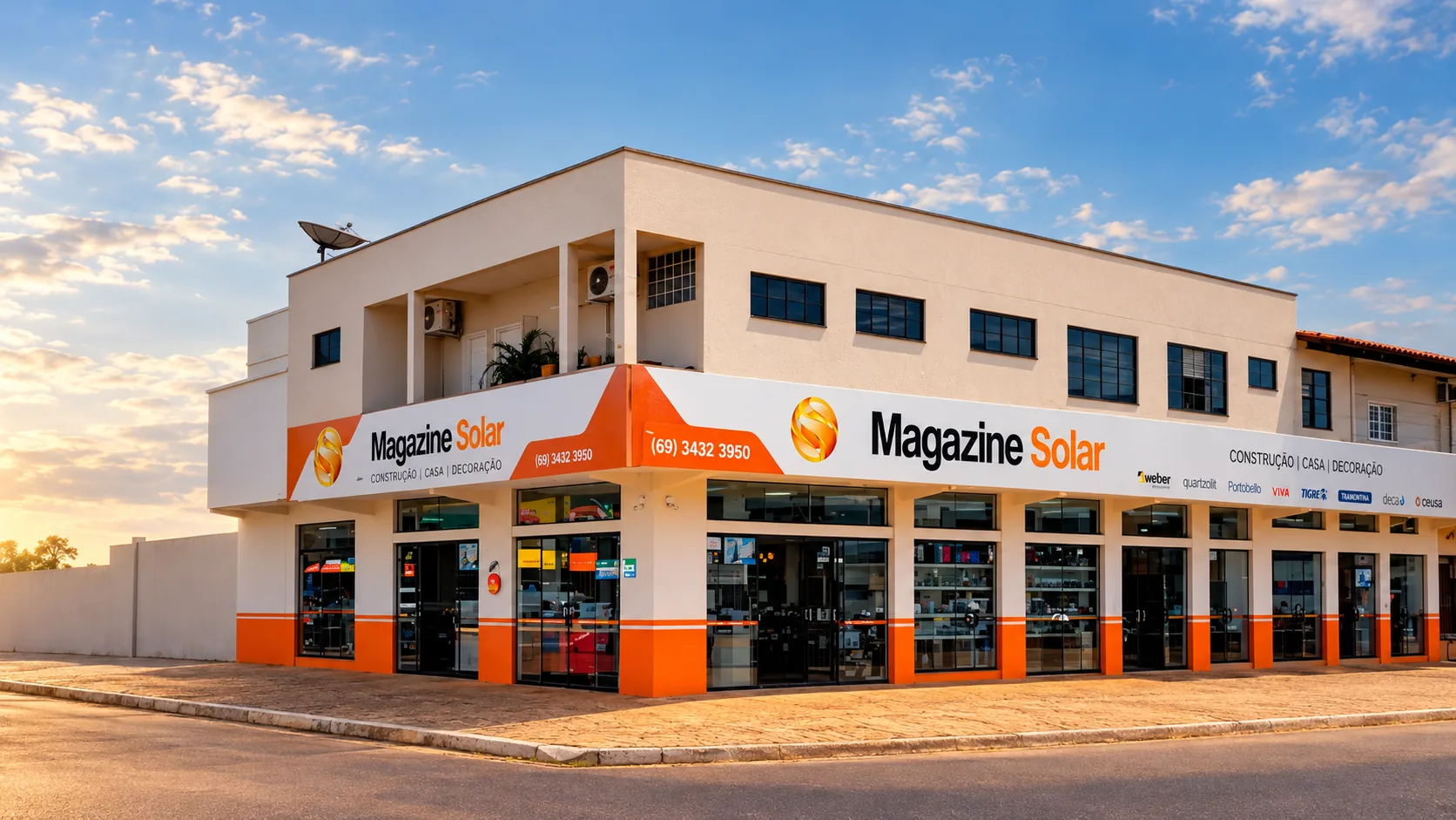 Fachada da Magazine Solar em Cerejeiras, com vitrines e letreiro principal